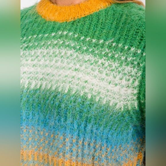 Cute Trendy LONG SLEEVES COLORBLOCK FUZZY PULLOVER SWEATER - Picture 2 of 4